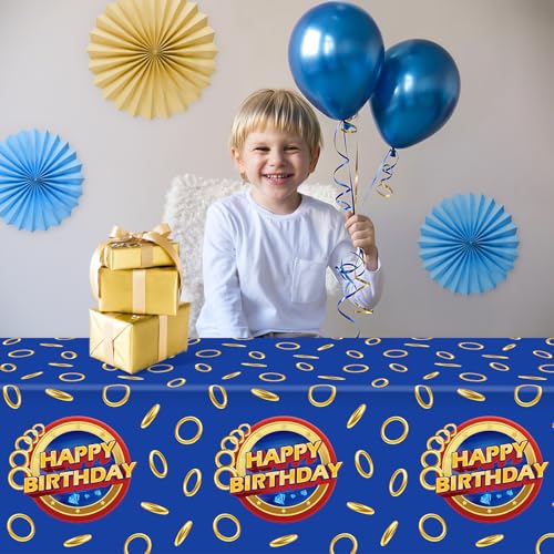 Blue Gold Cartoon Birthday Party Tablecloths - 3 Pack