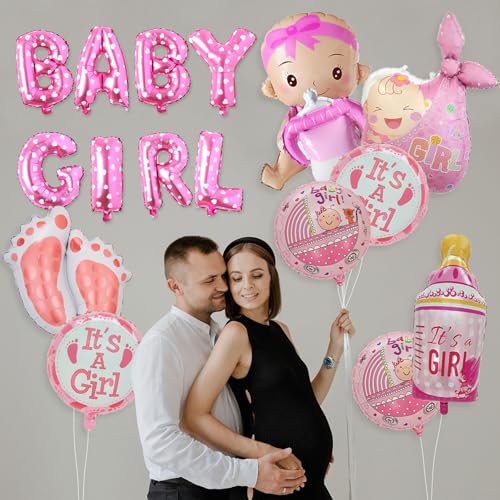 Pink Baby Girl Balloon Set - 16 Pcs Foil Balloons for Baby Shower