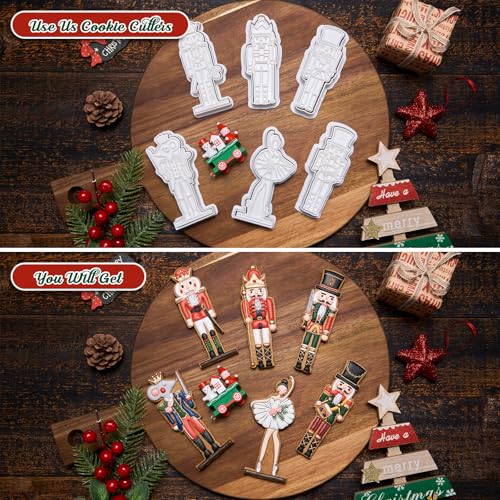 Nutcracker Ballet Cookie Cutters Set with 3D Stamper - Christmas Baking Accessories, 3.5"