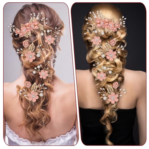 5-Piece Pink Bridal Hair Pins & Comb Set with Pearls and Rhinestones