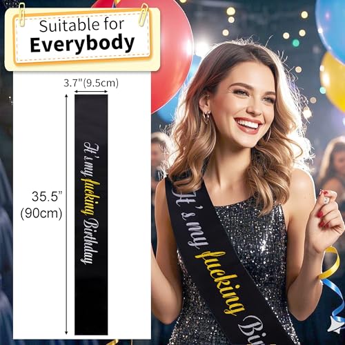 It's My Birthday Sash - Black and Gold Glitter Satin Party Accessory