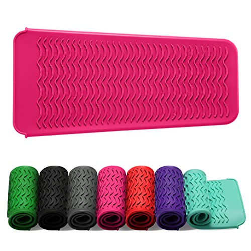 ZAXOP Silicone Curling Iron Mat & Travel Pouch - Heat Resistant 450°F Hotpink