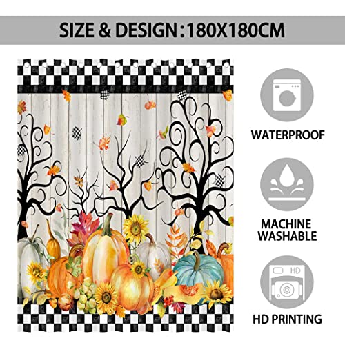 Rustic Autumn Pumpkin Shower Curtain - 72x72 Inch Farmhouse Decor