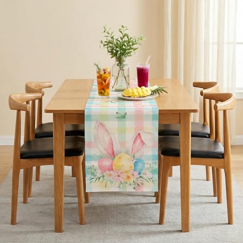 Easter Buffalo Plaid Table Runner 13 x 72 Linen Farmhouse Decor