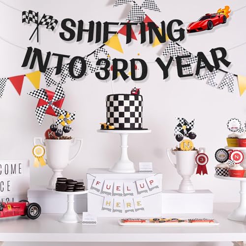 Racing Car 3rd Birthday Banner – Boys Glitter Party Decorations