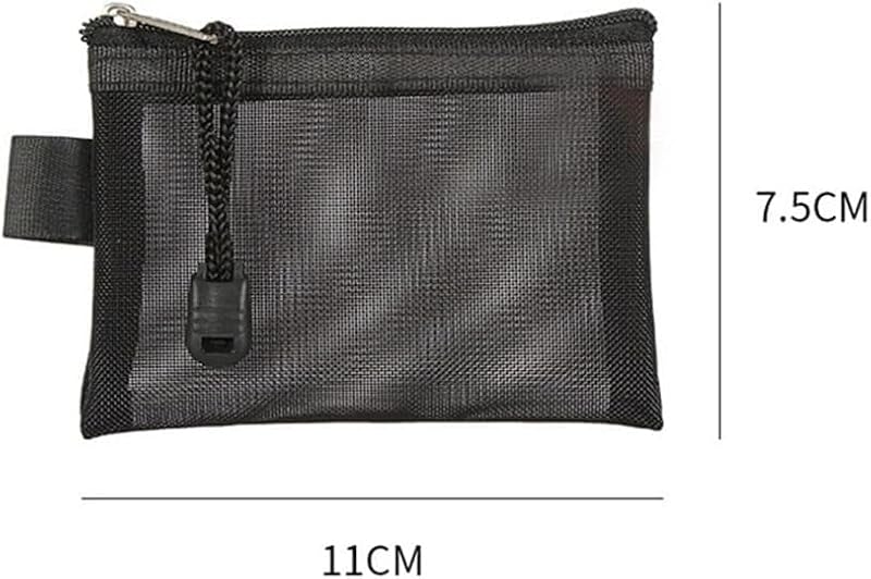 Black Small Mesh Zipper Pouch Travel Cosmetic Bag & Coin Purse