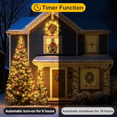 200 LED Battery Operated Christmas String Lights 8 Modes Warm White - Green Wire - 2 Pack