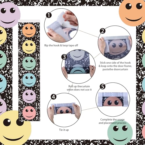 Composition Face Door Window Curtains - Pastel Smile Design, 2 Pcs 7.8 x 35 in Blackout Covers for Classroom & Nursery