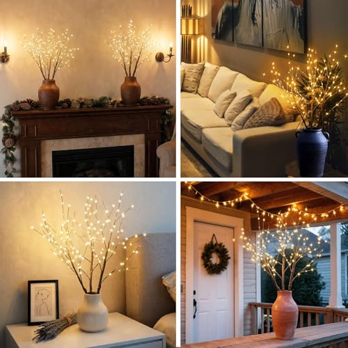 Lighted Prelit Twig Branches with Timer - Brown Warm - 31 Inch Christmas Decor