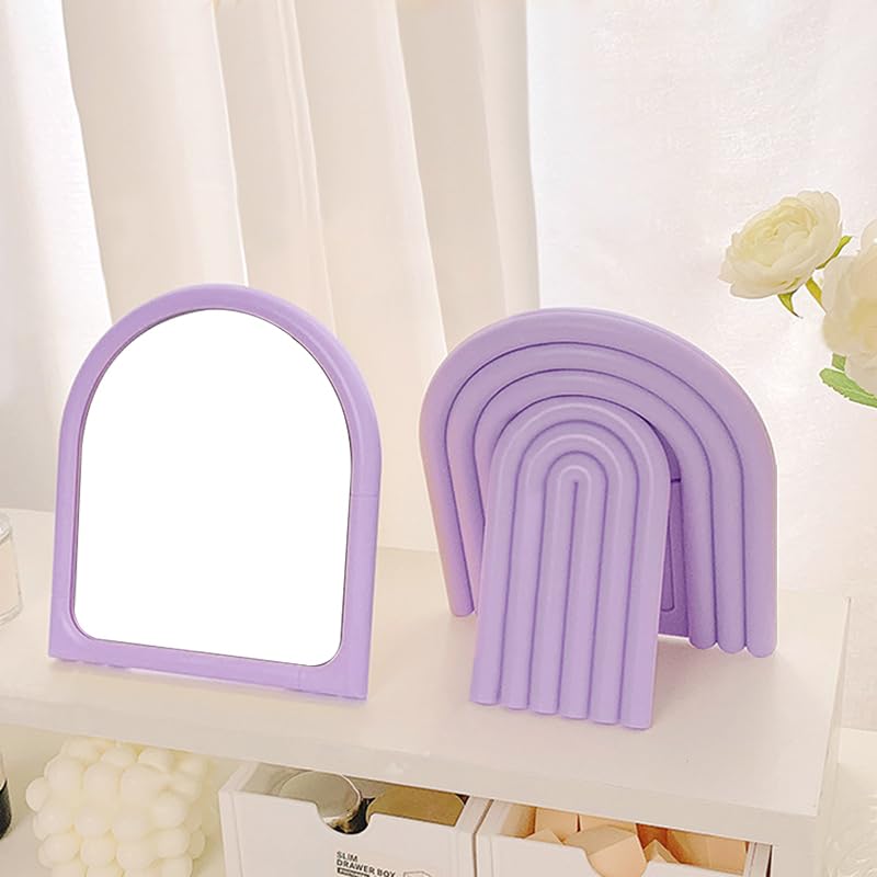 Small Arch Desk Makeup Mirror - Cute Aesthetic Vanity Mirror, Purple