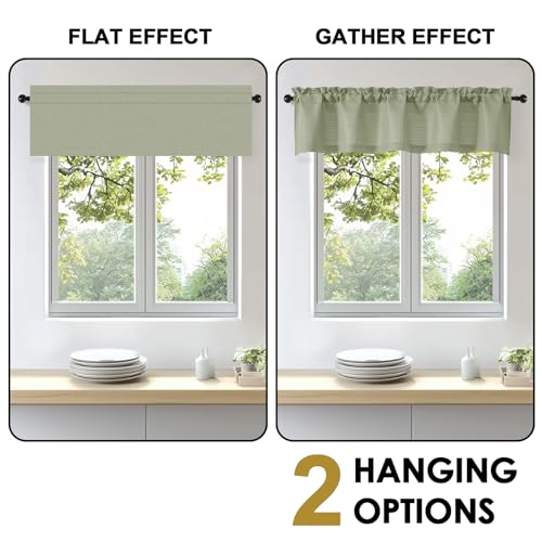 Light Green Faux Linen Textured Valance Curtain - 60"x14"