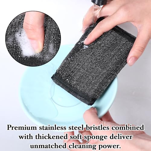 HaiFafafaing Steel Wool Scrubbing Spülschwamm - Heavy Duty Reusable Kitchen Sponge Set of 6