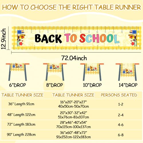 Back to School Ruler Table Runner (13x72 Inch) - Classroom Party Decor