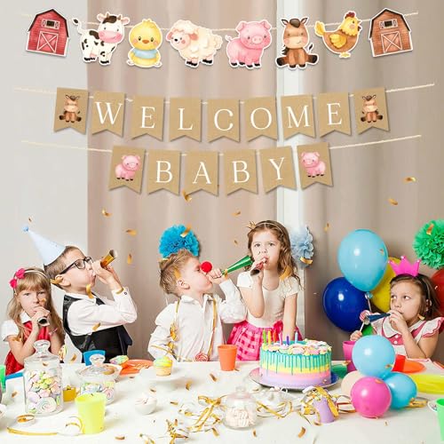 Farm Animal Baby Shower Banner - Welcome Baby Party Decoration Supplies