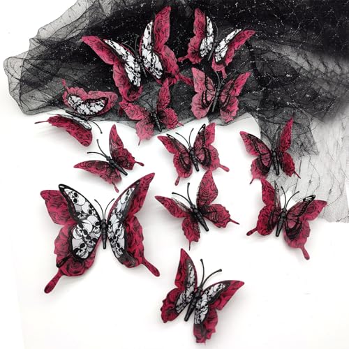 12 Pcs 3D Halloween Wall Stickers - Butterfly Skull Decals