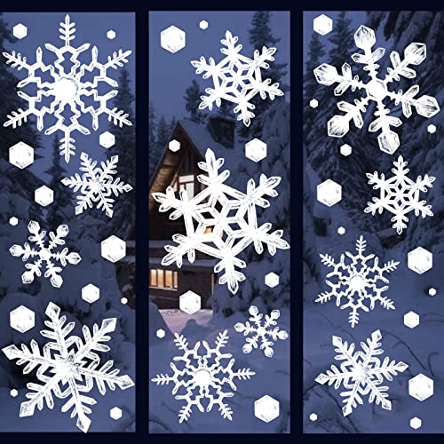 Large Snowflake Window Clings - 8 Sheets, Realistic White Crystal Christmas Decor