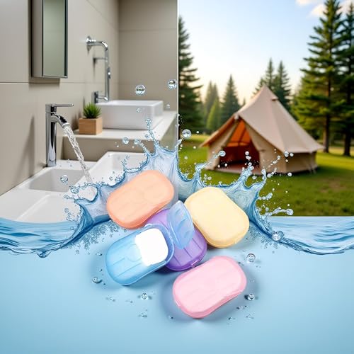 5 Boxes Eco Travel Soap Leaves, Portable Cleanser with 5 Scents,Paper Hand Cleaner Fragrance Color Soaps Papers, Soap Sheet,Paper Soaps for Travel,Hand Washing Sheets for Camping/Hiking (6.5x4cm)