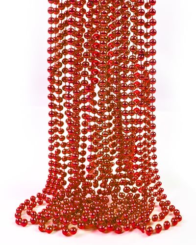 Red Mardi Gras Beads 12PCS Metallic Necklace Bulk Costume Festival Accessories