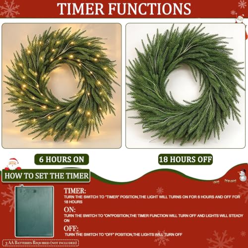 24-Inch Pre-Lit Christmas Wreath with 50 LED Lights for Front Door