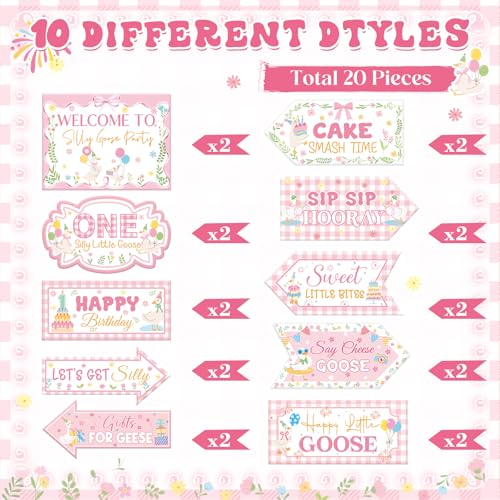 Skylety 20 Pcs One Silly Goose Birthday Party Direction Signs