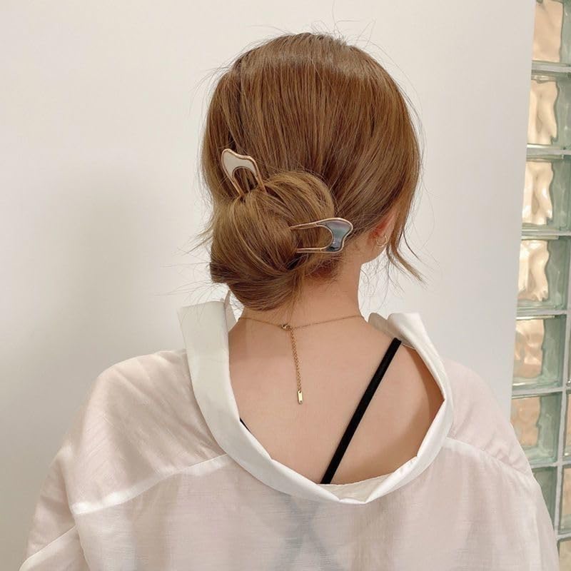 LOHGOU French Style Hair Forks 2Pcs Large Metal U Shaped Hair Pins for Buns