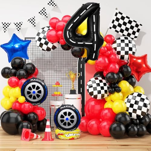 Race Car Birthday Balloons Set - 7 Pcs Foil Decorations for 4th Party