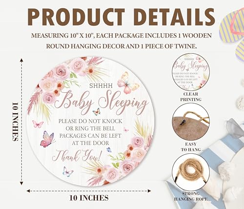 Baby Sleeping Hanging Door Sign 10 Inch Floral Wooden Round Hanger