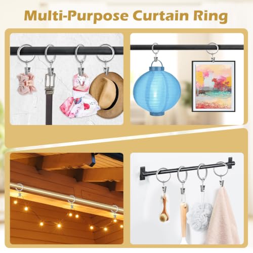 40-Pack Silent Curtain Rings with Clips - Rustproof Aluminum Alloy, 1.08in Diameter