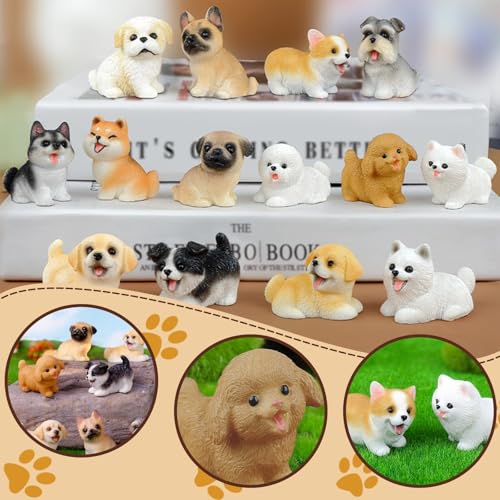 Mini Dog Figurines Set - 14 Assorted Resin Puppy Collectibles