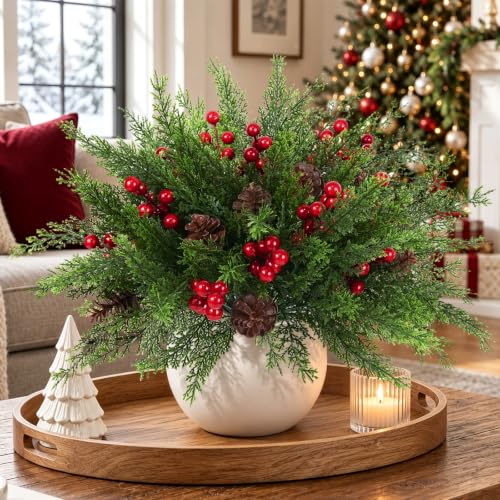 Artificial Christmas Pine Branches - 6 Pack, Lifelike Evergreen Decor for Indoor & Outdoor Holiday Displays