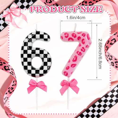 6 7 Birthday Candles - Pink Bow Cake Topper for 7th Birthday