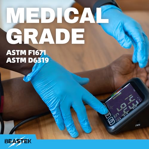 BEASTEK Blue Nitrile Exam Gloves, Large, 4 Mil Powder-Free Disposable, 100 Pcs
