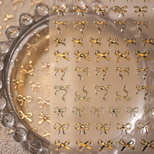KETINIQUE Gold Bow Nail Stickers & 3D Art Decals for Gel Manicure