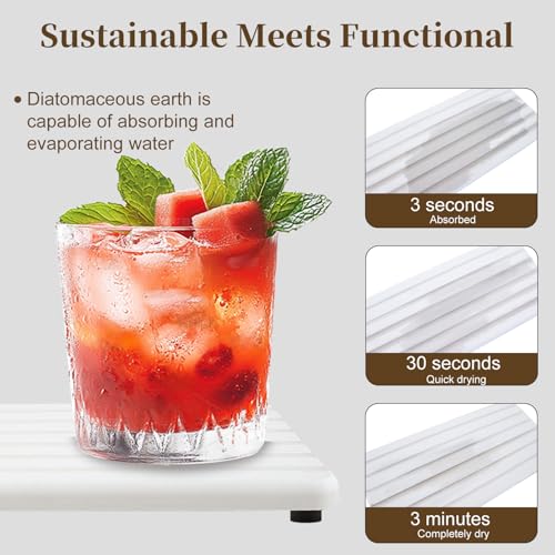 Ankzon Diatomite Absorbent Coasters Set - 3 PCS Grooved Stone Tray for Home