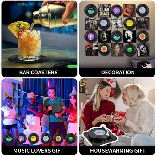 Retro Vinyl Record Coasters with Player Holder - Set of 6 (A008)