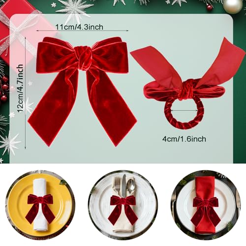 Red Velvet Christmas Napkin Rings Set of 6 - Holiday Dinner Table Decor