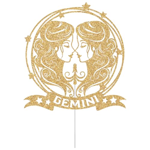 Gold Glitter Gemini Cake Topper for Zodiac Birthday Parties