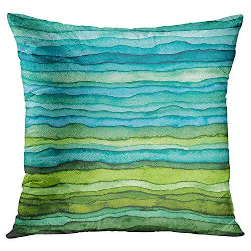Golee Abstract Blue & Green Wave Throw Pillow Cover, 18x18 Inch Velvet