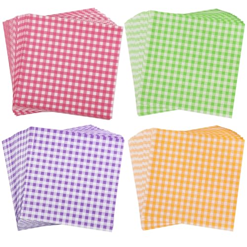 7x7 Inch Baking Parchment Paper - 100 Sheets Gingham Pattern (4 Colors)