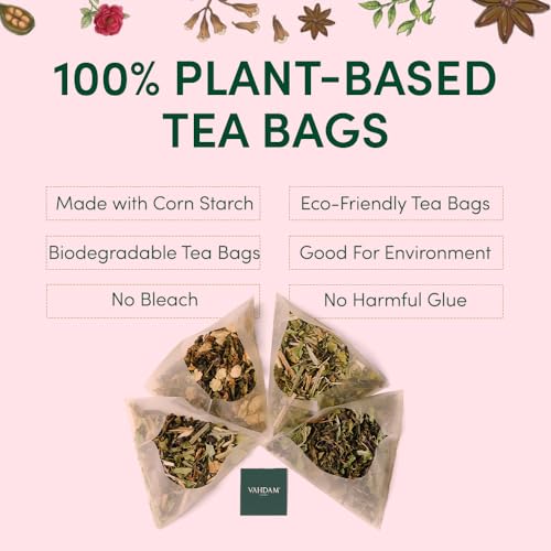 VAHDAM Chai Tea Variety Pack, 36 Eco-Friendly Pyramid Tea Bags - 6 Flavors