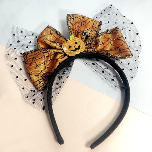 Halloween Pumpkin Bow Headband Cute Mesh Hair Accessory for Party