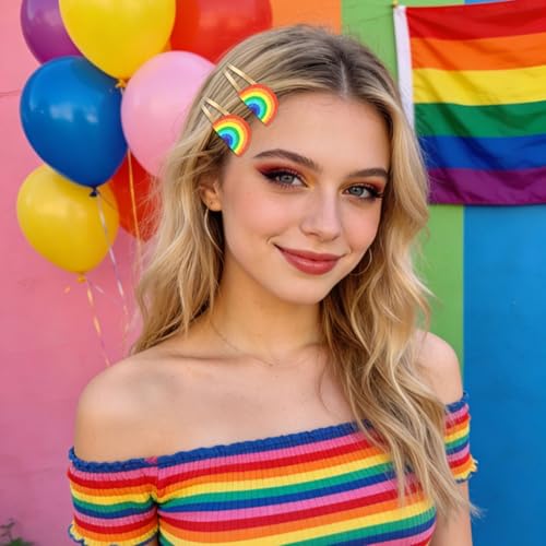 Glitter Rainbow Hair Clips 6-Pack Metal Snap Barrettes for Women