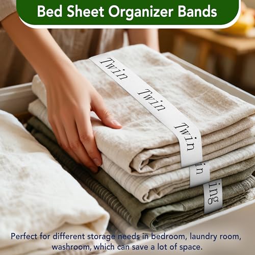 20 Pack Elastic Bed Sheet Organizer Bands with Size Labels - Combo