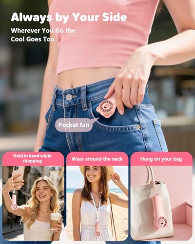 Gentsvip Pink Portable Handheld Mini Fan - Rechargeable, 4 Speeds, Compact for Travel & Makeup