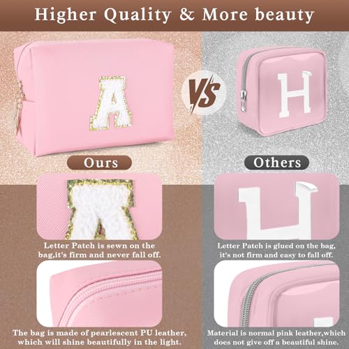 LLNC Personalized Initial Makeup Bag - Waterproof PU Leather Preppy Cosmetic Bag with Double Zipper