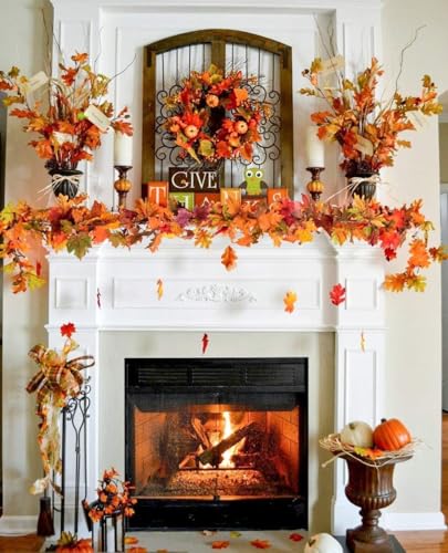 Fall Maple Leaf Garland - 2 Pack, 5.9ft Each for Thanksgiving & Christmas Decor