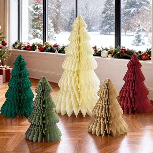 XL Christmas Honeycomb Paper Tree Set - Colorful 14-24 Inch Holiday Decor