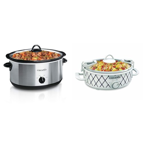 Crock-Pot 7 Quart Oval Manual Slow Cooker, Stainless Steel (SCV700-S-BR) & Small 2.5 Quart Casserole Slow Cooker, White/Blue