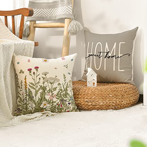 AVOIN colorlife Spring Wildflowers 18x18 Inch Set of 4 Seasonal Throw Pillow Covers