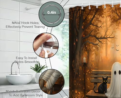 Halloween Ghost Shower Curtain - 70 x 70 Inch Spooky Bathroom Decor